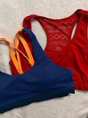 Supportive Racerback Sports Bras in Navy and Red with Orange Straps